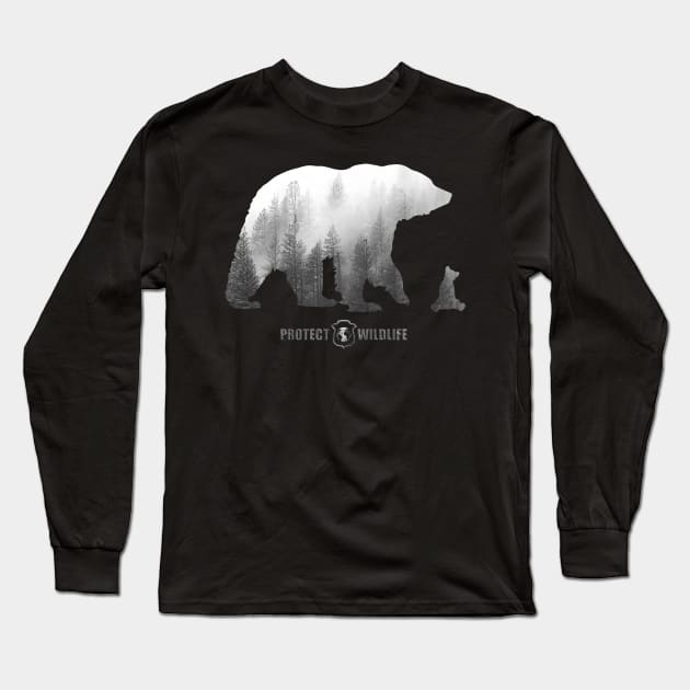 Protect Wildlife - Nature - Bear with Cub Silhouette Long Sleeve T-Shirt by JTYDesigns